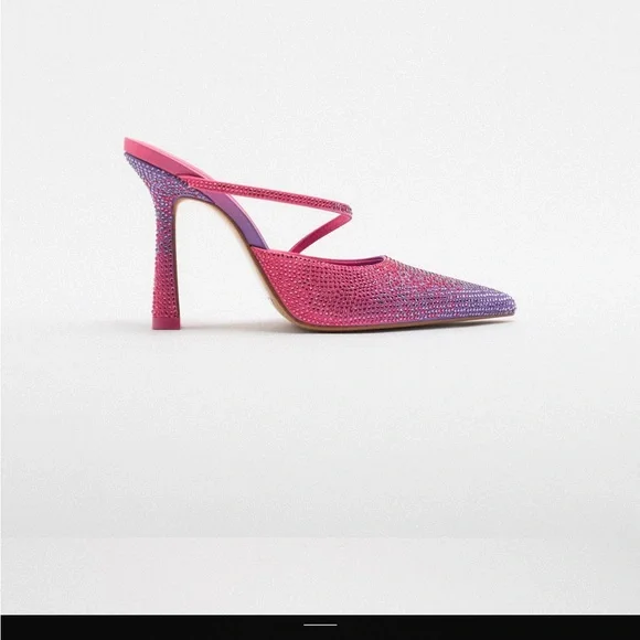 Zara pink purple gradient rhinestones heeled mules - Picture 4 of 12